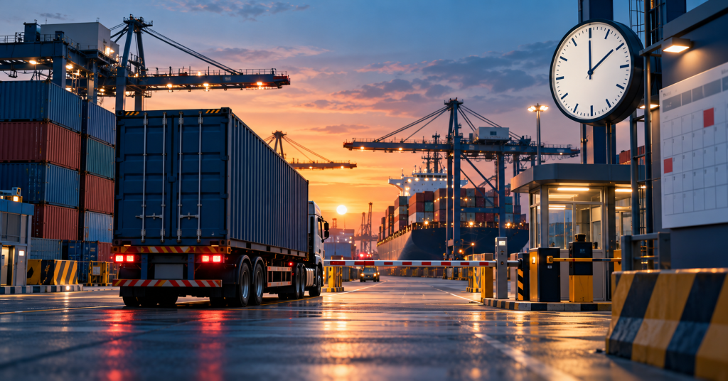 Kontainer di terminal pelabuhan untuk ilustrasi demurrage, detention, dan storage